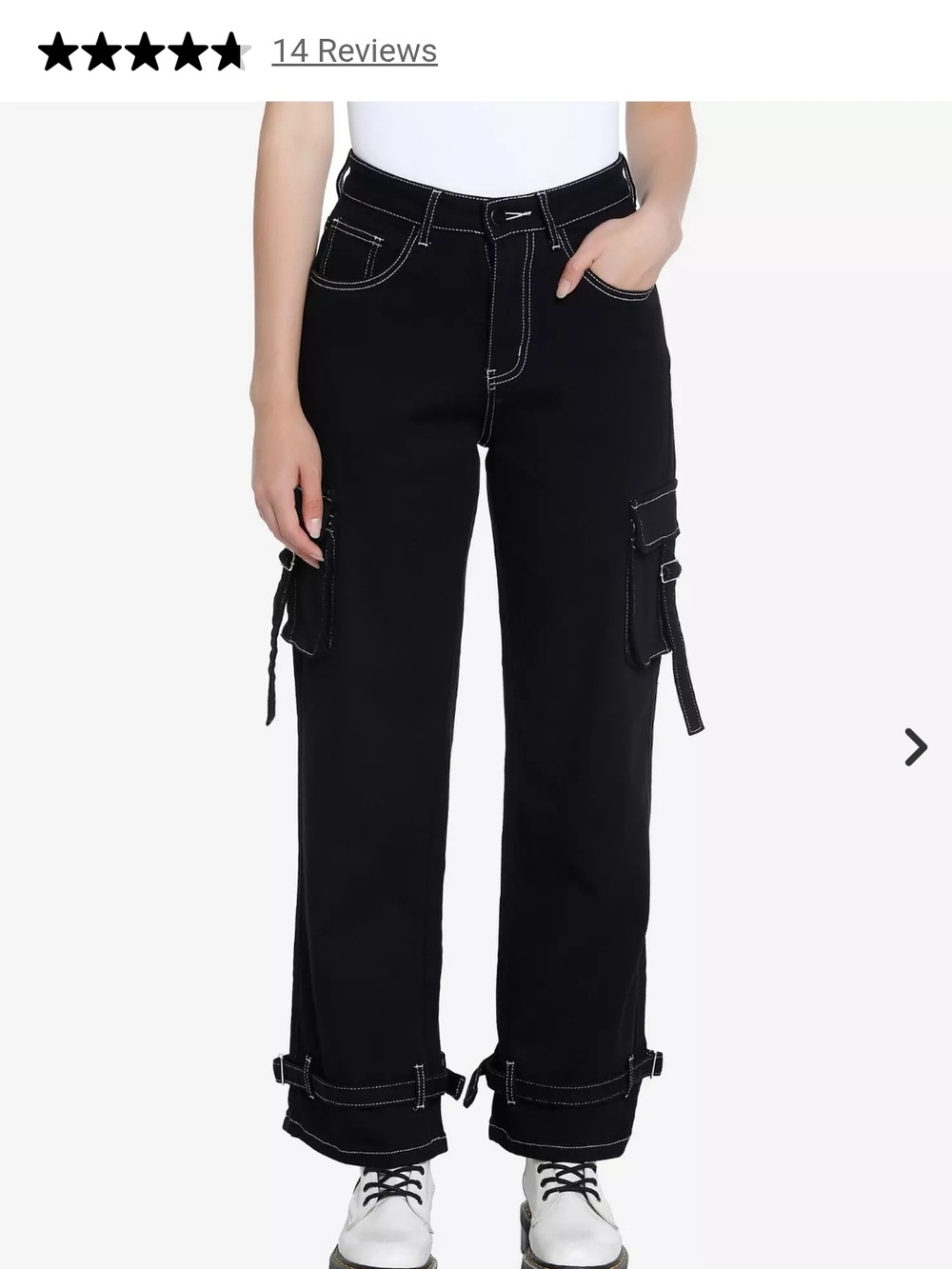 Black Cargo Wide-Leg Jeans with Contrast Stitching - Women